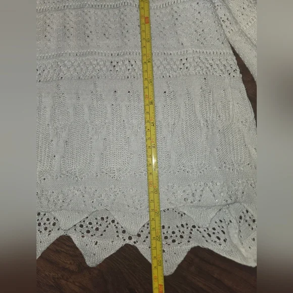 Altar'd State Bell Sleeve White Cotton Eyelet Crew Neck Scalloped Hem Sweater - Picture 5 of 8